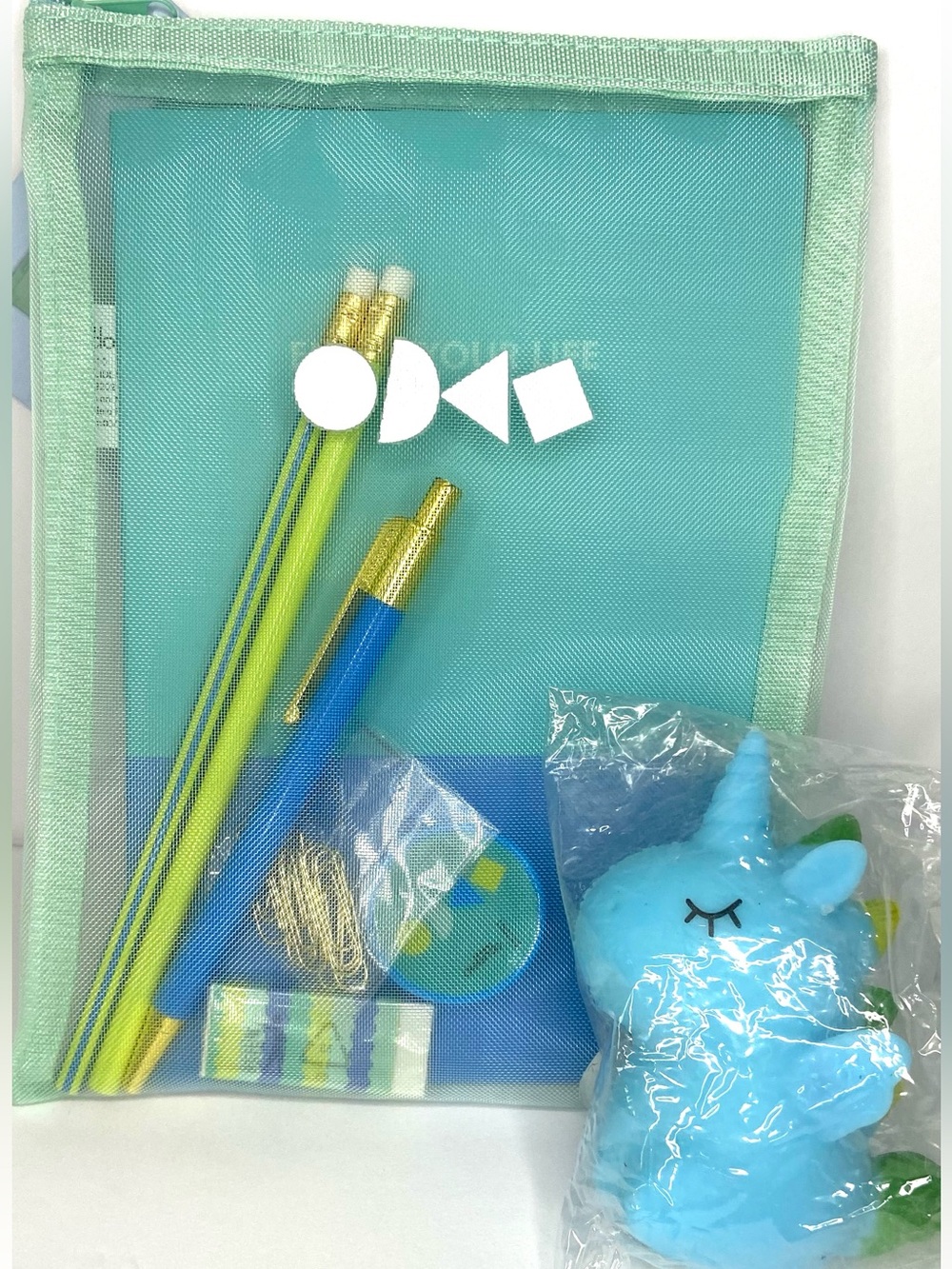 Kids Blue and Mint Stationery Set with Blue Unicorn